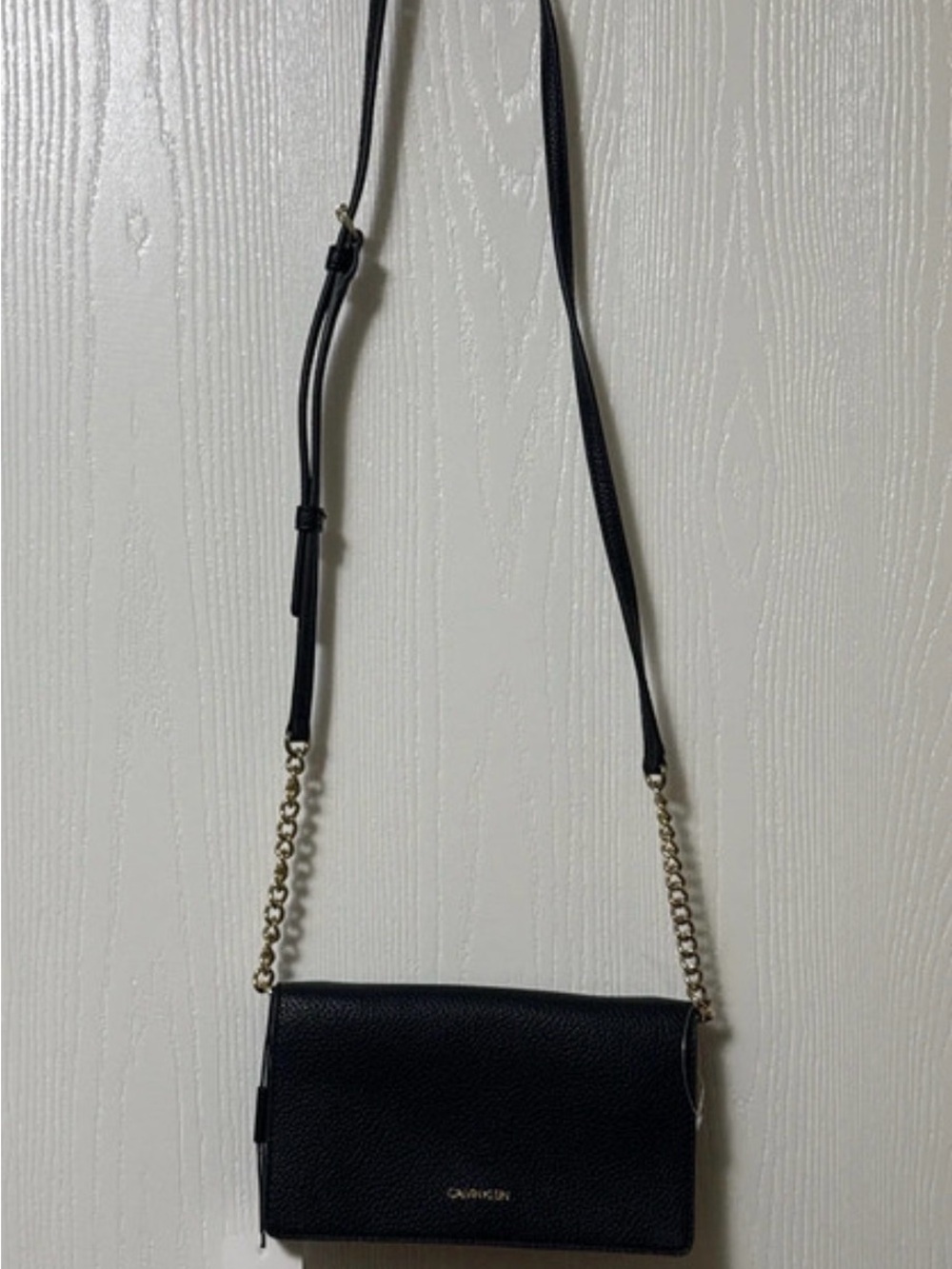 Calvin Klein Black Pebbled Crossbody with Chain Strap